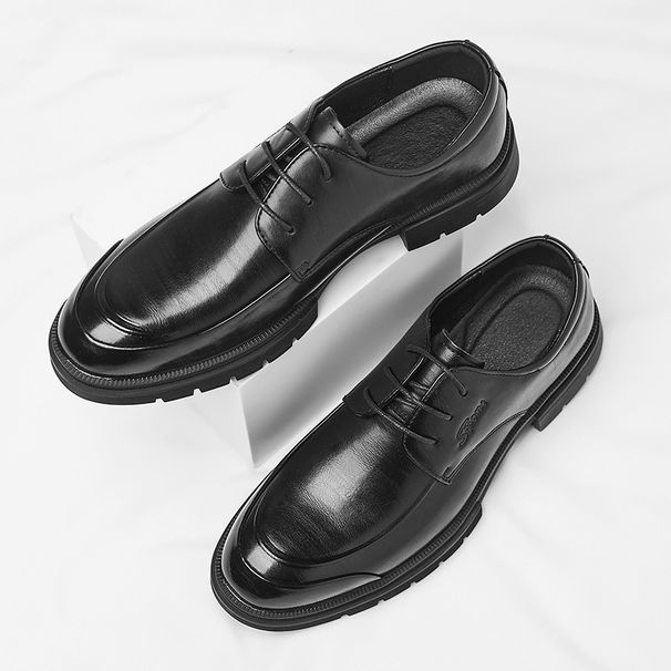 Euro Step New Men's Suit Leather Autumn British Style Business Formal Brogue Thick Casual Shoes Soft Sole Black_vogvips.com