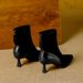High Heel Short Boots For Women, Thin Heel 2025 New Style, Pointed Toe Slim Boots, French Suede Patchwork Coffee Color Mid-Calf Bo_vogvips.com