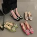 Rhinestone Sandals Mary Jane Shallow Mouth Comfort Shoes Woman Summer Heels Med Pointed Girls High Retro Medium Fashion Shoes_vogvips.com