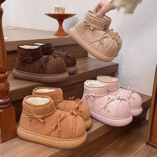 Vintage Bow Snow 2025 Autumn Four Seasons New Niche Thick Sole Fleece Lined Non-Slip Short Boots Cotton Shoes For Women_vogvips.com