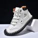 Plus-Size Men's Color-Blocked Leather Boots Men's Fashion Handmade Stitched Ankle Boots Flat Lace-Up Casual_vogvips.com