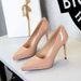 High Heels Women's Shoes Thin Heels Patent Leather Shallow Mouth Pointed Head Super High Heel Waterproof Table Shoes_vogvips.com