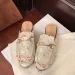 Floral Mule Shoes Woman Elegant Closed Toe Slip On Sandals Ladies Pink Beige Outdoor Slides With Gold Chain 250321_vogvips.com