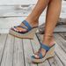 Women's Summer Slip-On Wedge Sandals Plus Size Thick Sole Denim Style New_vogvips.com