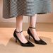 Patent Leather One-Strap High Heels Pointed Stiletto Closed Toe French Style Daily Commuter Work Wide Extra Large Single_vogvips.com