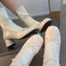 2025 New Spring Summer Short Thick Heel White Bowknot Ballet Style Stretch Slim Women's Martin Boots_vogvips.com