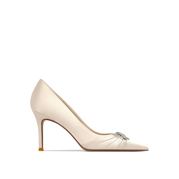 Elegant Versatile Women's Satin High Heels With Bow Snake Patterned Pointed Toe Flats For Spring Autumn_vogvips.com