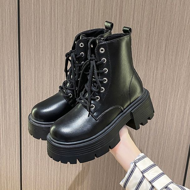 Black Slimming Martin 2023 New Summer Retro Thick-Soled Versatile Thin Style Height-Increasing Short Boots For Petite_vogvips.com