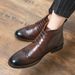 Euro Step 2021 Autumn Winter New Casual High-top Ankle Pointed Toe Martin Business Brogue Shoes Men's Leather Boots_vogvips.com
