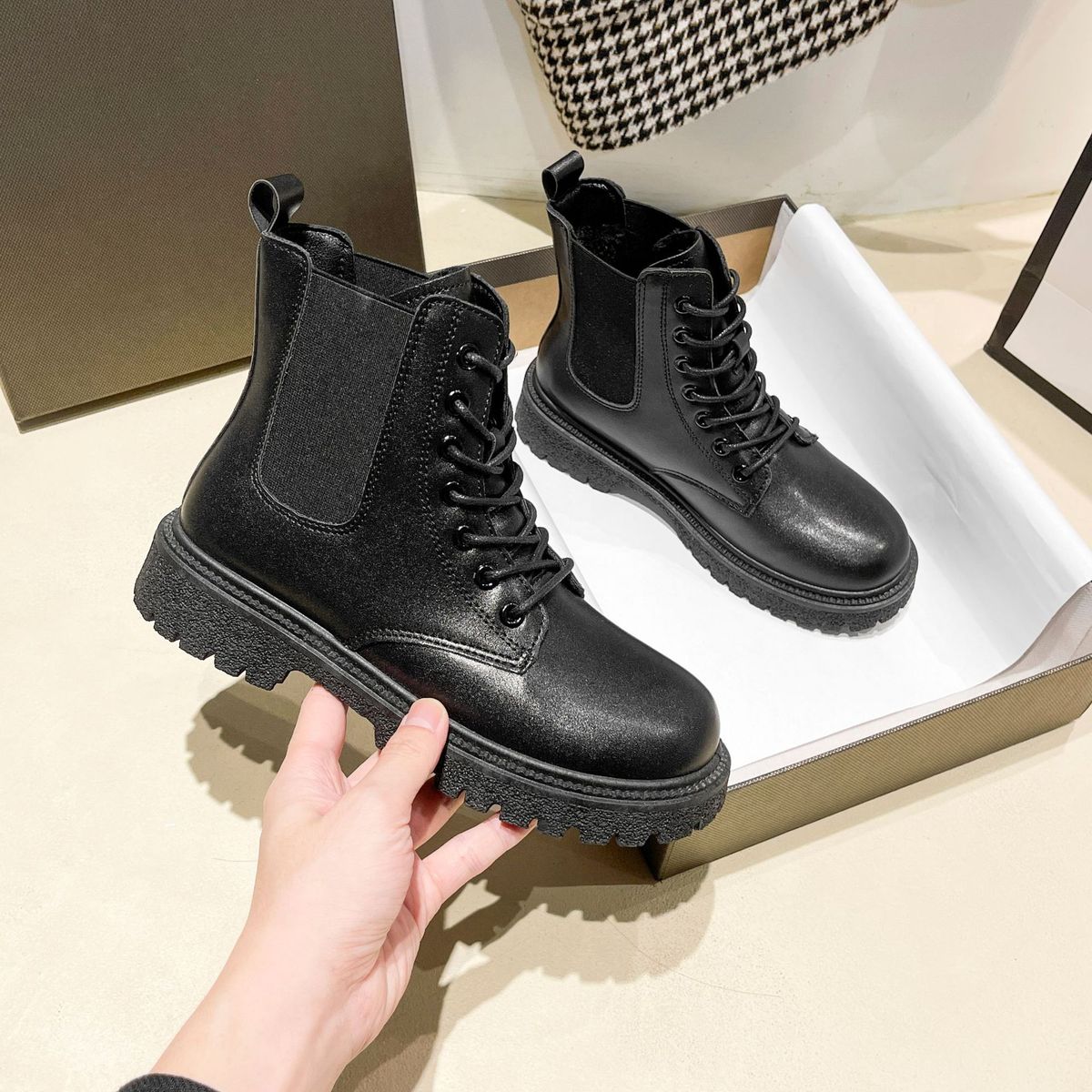 Martin Children Winter New Versatile Slimming Leather Surface Waterproof Thick Sole With Plush Warm Cotton Boots_vogvips.com