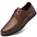 Large Size First Layer Men's Shoes Hole Casual Leather Shoes Lace-up Work Flats_vogvips.com