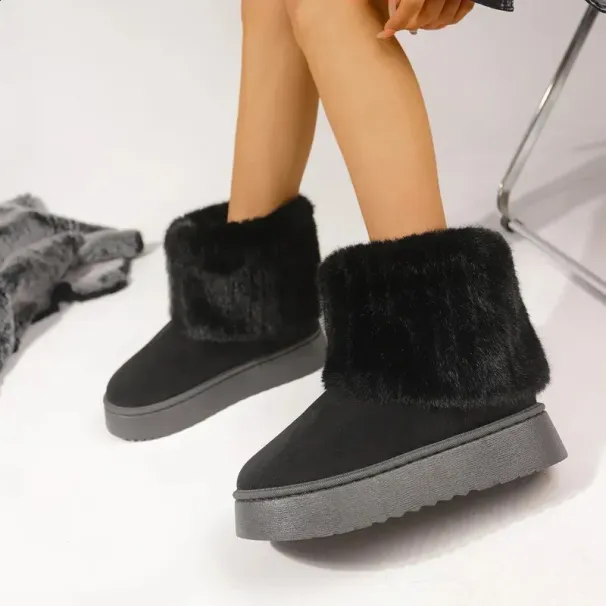 Platform Womens Round Toe Warm Thickened Plush Winter Mid-calf Boots Thick Sole Casual Comfortable Anti-slip Women Snow_vogvips.com