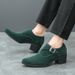 Men's Shoes Plus Size High Heel Leather Shoes Thick Sole Heightening Casual Leather Shoes Trendy Retro Green Leather Shoes_vogvips.com