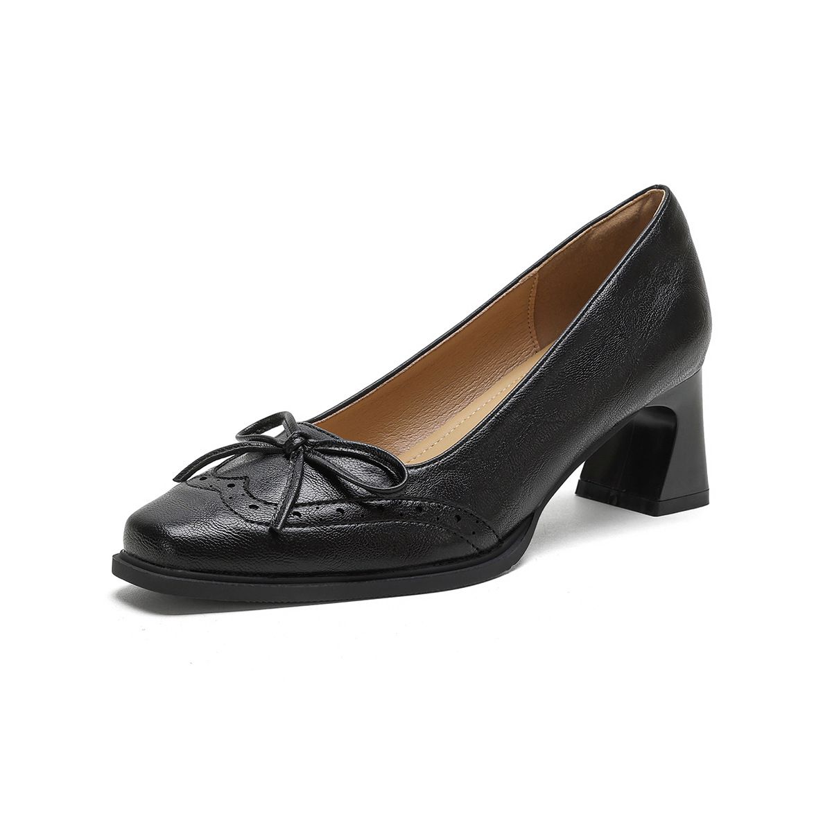 Weiwei Lady 268-3 French Retro Black Commuting High Heels Square Toe Bow Shallow Single Shoes For Women Spring_vogvips.com