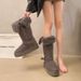 Fur Integrated Snow Boots Women's New Tall Tube Can Be Folded Over Two Wear Thickened Warm Cotton Shoes Medium Boots_vogvips.com