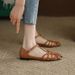 Roman Woven For Women 2022 New Summer Fashion One-Strap Flat French Retro Low Heel Hollow Sandals_vogvips.com
