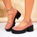 2025 Spring Autumn New European And American Style Large Size Round Toe Shallow Thick Sole Chunky Heel Buckle Strap_vogvips.com