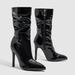 Women's Stacked Heel Boots - Pointed Toe High Heel Fashion Boots With Side Zipper, Ultra Shiny Patent Leather, Comfortable PU Insole, European Style_vogvips.com