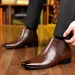 Luxury Premium 2026 Men's Textured Leather Chelsea Pointed Toe Slip On Ankle Boots Soft Breathable Casual Dress Shoes_vogvips.com
