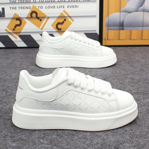 Cream White Quilted Stitch Platform Skate Shoes Wide Thick Laces Low Top Soft Leather Casual Men Sneakers_vogvips.com