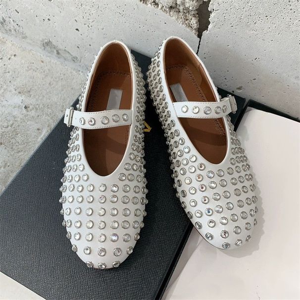 2025New Year Mary Jane Shoes Women Genuine Leather Round Toe Studded Flat Comfortable Ballet Dance Shoes_vogvips.com