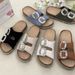 Women's Shoes Slippers Double Buckle Diamond Buckle Embroidery Beach Cork Slippers Outdoor Large Size Slippers_vogvips.com