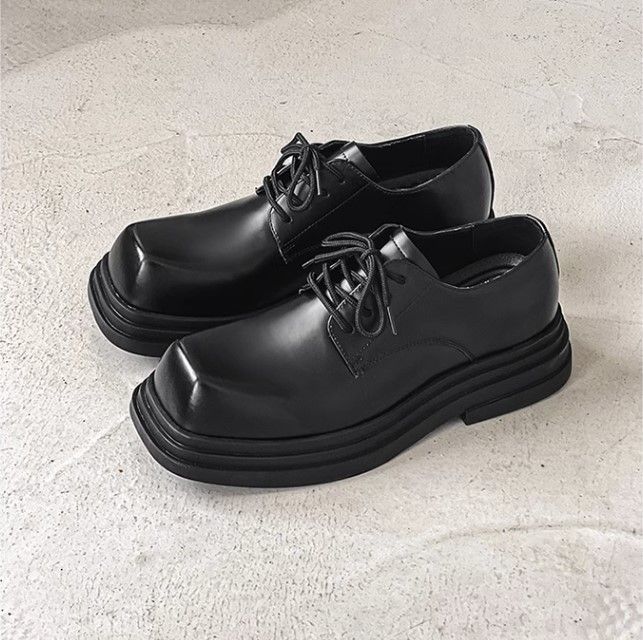 Men's Square Toe Derby Shoes - Light Luxury Leather Oxfords With Thick Rubber Sole For Height Increase, Comfortable & Stylish Casual Footwear_vogvips.com