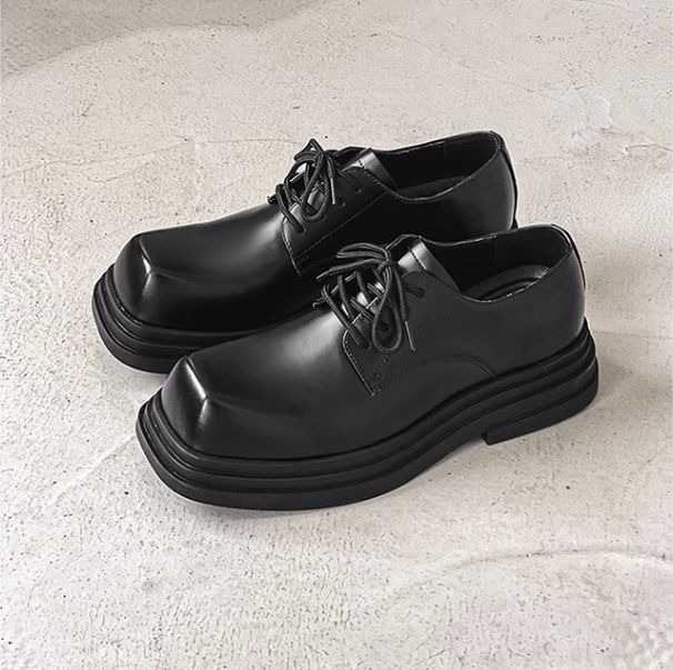 Men's Square Toe Derby Shoes - Light Luxury Leather Oxfords With Thick Rubber Sole For Height Increase, Comfortable & Stylish Casual Footwear_vogvips.com