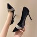 New Black Rhinestone Pointed Toe Low-heeled High Heels For Women, 9cm In Height. Elegant Shallow Toe Single Shoes, Versatile For Professional Wear._vogvips.com