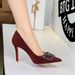 8353-K202 Women's High Heels With Thin Heel, Suede, Rhinestone V-Clasp, Pointed Toe, Shallow Design, Comfortable For_vogvips.com