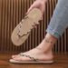 Men's Fashionable Trendy Simple Flip Flops Summer Style Faux Straw Woven Beach Casual Slippers_vogvips.com