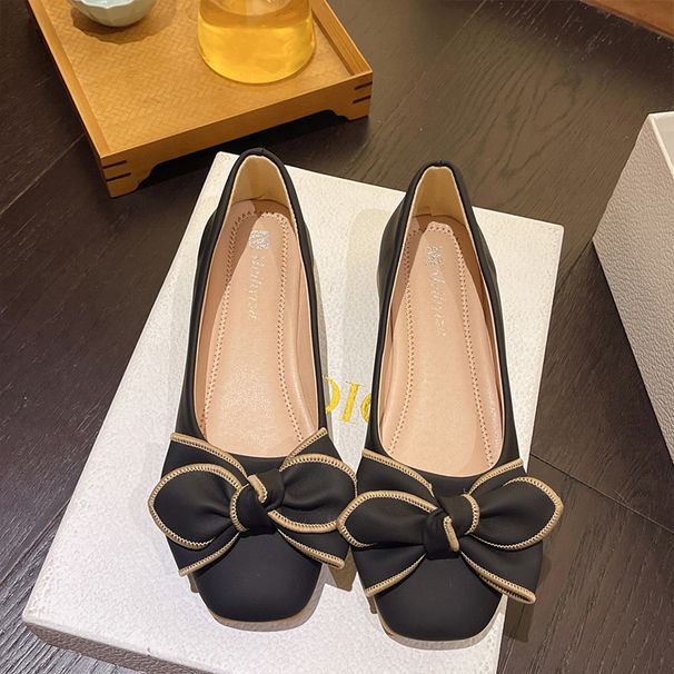 Spring And Summer Fairy French Bow Beanie Shoes Women's Shallow Mouth Single Shoes Ladyshoes Grandma Shoes_vogvips.com