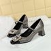 5298-K32 Banquet Women's Shoes Coarse Middle Heel Light Mouth Color Blocked Square Head Metal Water Diamond Buckle Strap_vogvips.com