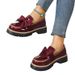 Spring And Autumn Loafers For Women, Large Size Bowknot British Style Leather, Chunky Heel Thick Sole Retro Single_vogvips.com