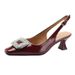 French Style Square High Heels Thin New Summer Backless Single Shoes Mid Heel Patent Leather Red One Strap Closed Toe_vogvips.com