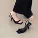 French Style High-End Feel! Women's Comfortable Work Sandals With Dress, Thin Heel, Back Strap, Black High Heels,_vogvips.com