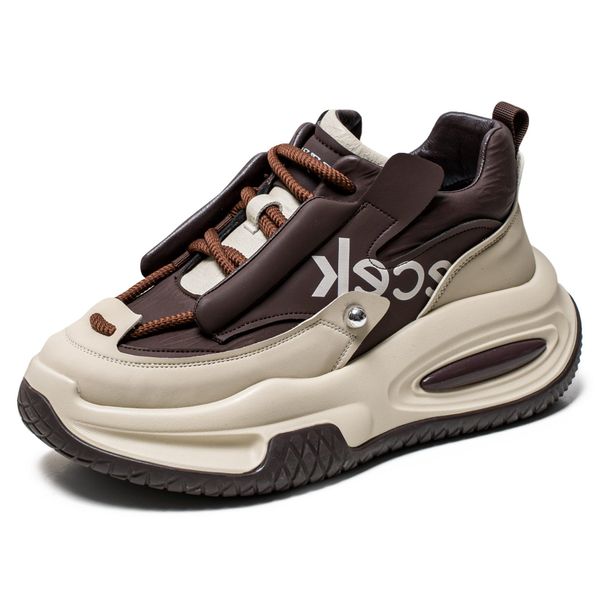 Men's Shoes New Autumn And Winter Leather Sports Shoes Men's Retro Color Matching Thick Bottom Heightening Daddy Shoes Men's Trendy Shoes_vogvips.com