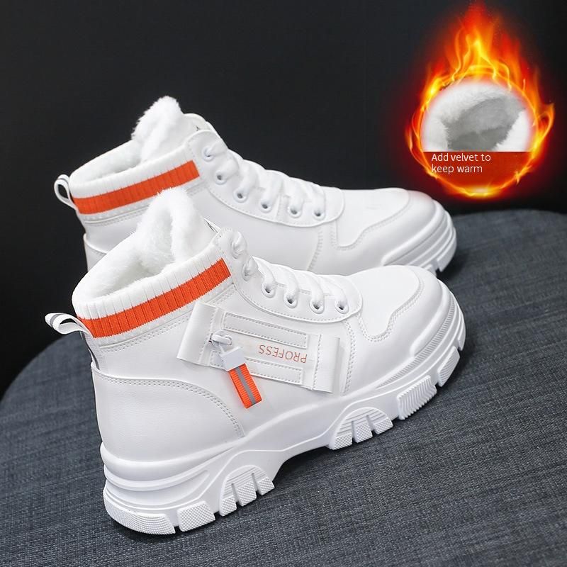 Women's Winter Fleece Lined High-Top Sneakers - Slip-Resistant Platform Boots With Faux Fur For Warmth & Comfort (Black/White-Blue/White-Orange)_vogvips.com