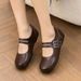 Cameido Retro Round Toe Mary Jane Shoes For Women Spring Double Strap Buckle Flat Heel Height Increasing Single Shoes_vogvips.com