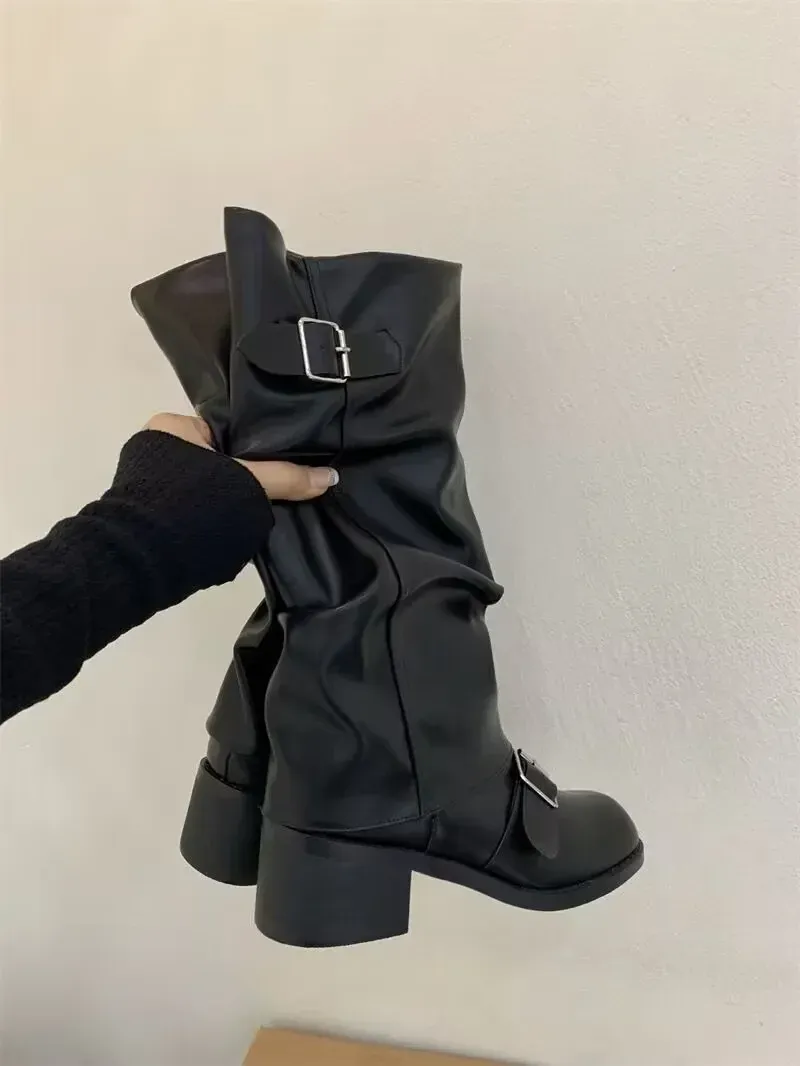 Woman Boots Knee High Platform Chunky Heels Trend Punk Gothic New Rock Leather Fashion Women's Shoes Motorcycle Footwear Q221_vogvips.com