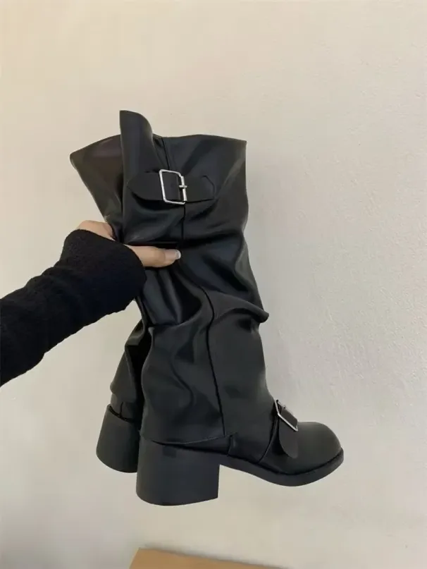 Woman Boots Knee High Platform Chunky Heels Trend Punk Gothic New Rock Leather Fashion Women's Shoes Motorcycle Footwear Q221_vogvips.com