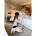 Cowhide Edition~ White Moonlight Boots Small Fragrant Wind Round Head Flat Bottom Boots Knight Boots Women's Tall Pants Boots_vogvips.com