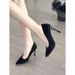 High Heels Women 2025 Spring And Autumn New Metal Pointed Toe Thin Heel Shallow Mouth Suede French Goddess Style Elegant_vogvips.com
