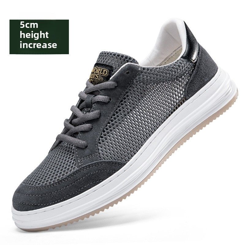 Hollow Hole Shoes Men's Sports Shoes Invisible Inner Height Increase Casual Mesh Board Shoes Men's Shoes_vogvips.com