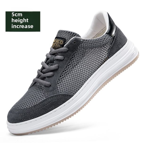 Hollow Hole Shoes Men's Sports Shoes Invisible Inner Height Increase Casual Mesh Board Shoes Men's Shoes_vogvips.com