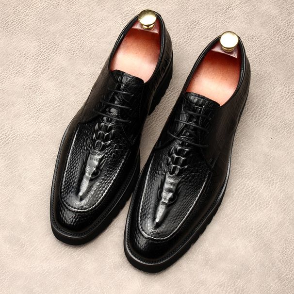 2021 Autumn Winter Men's Business Formal Leather British Style Pointed Toe Lace-up Korean Trend Crocodile Pattern_vogvips.com