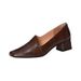 French-style Chunky Mid-heel Women's Shoes, 2025 Autumn New Model, Leather Square-toed Shallow Slip-on High-heeled Shoes_vogvips.com