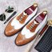 Autumn Large Size Color Blocked Formal English Blok Carving Pointed Business Lace Up Men's Leather Shoes Men_vogvips.com