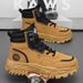 Men's Casual High-Top Work Boots - Slip-Resistant Outdoor Martin Boots With Thick Sole For Height Boost (Khaki/Black)_vogvips.com