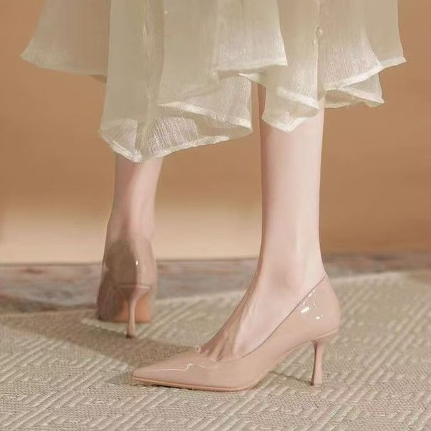 Black High-heeled Shoes, 2026 Women's Thin Heel, New Product, Pointed Toe, Nude Color, Single Shoe_vogvips.com